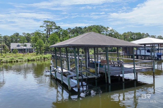 8585 Bay Harbor Rd, Elberta, AL 36530 - dock featuring boat lift and a water view