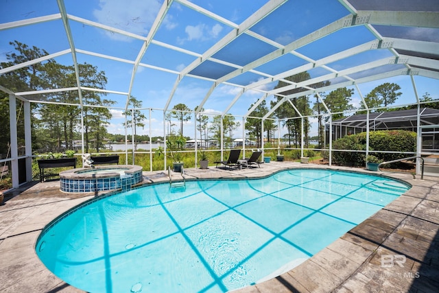 8585 Bay Harbor Rd, Elberta, AL 36530 - view of pool with a patio, a pool with connected hot tub, and glass enclosure
