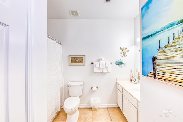 bathroom featuring vanity, toilet, and tile floors