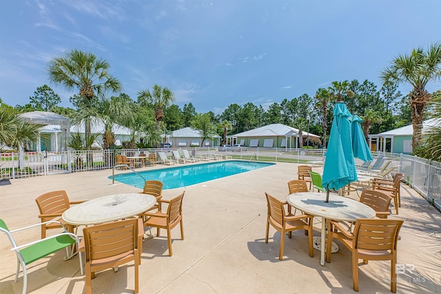 view of swimming pool with a patio area