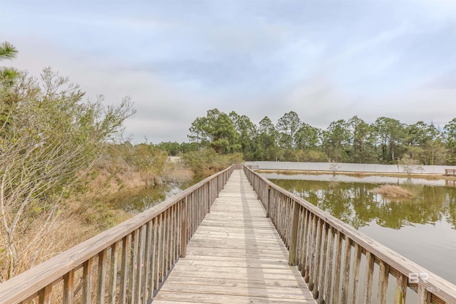 view of dock with a water view