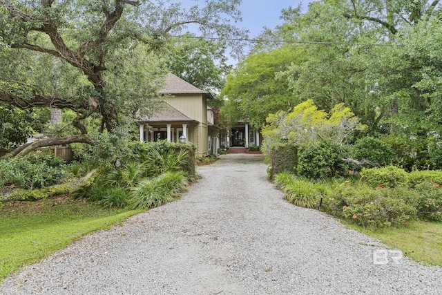 view of front of house with gravel driveway