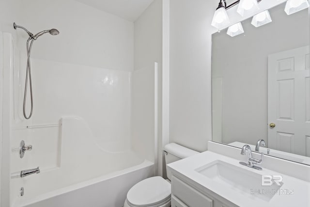 full bathroom with vanity, toilet, and bathing tub / shower combination