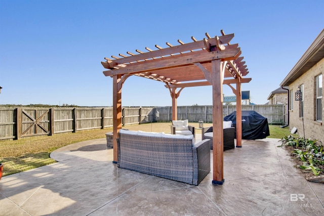7091 Rocky Road Loop, Gulf Shores, AL 36542 - view of patio with an outdoor hangout area, a pergola, and a fenced backyard