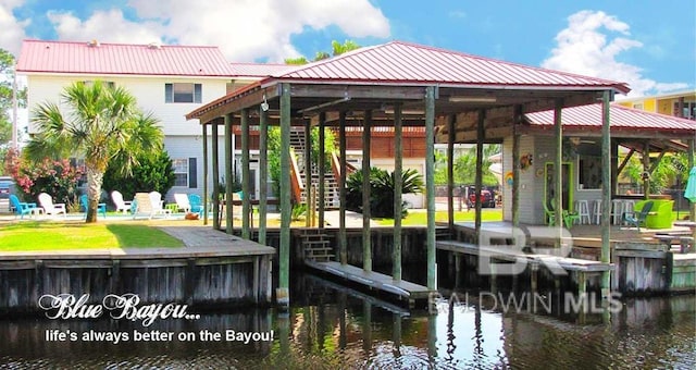 dock area with a water view