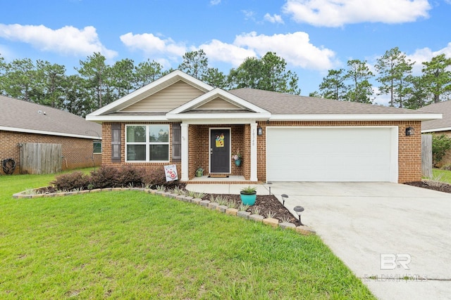 view of front of property featuring a garage and a front lawn