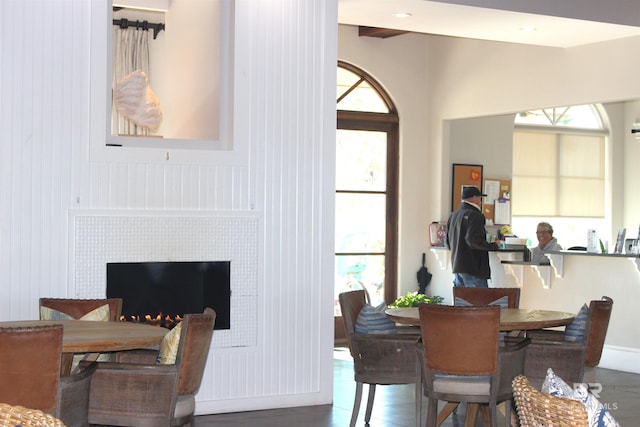dining room with a fireplace