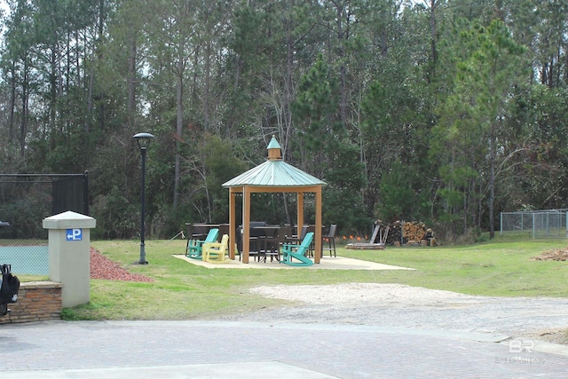 view of jungle gym with a gazebo and a yard
