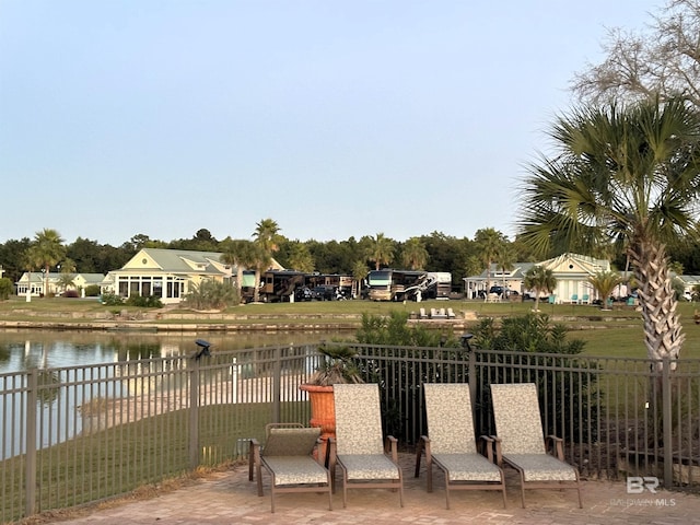 view of patio / terrace featuring a water view