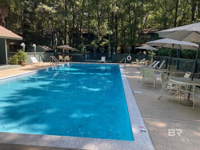 view of swimming pool with a patio