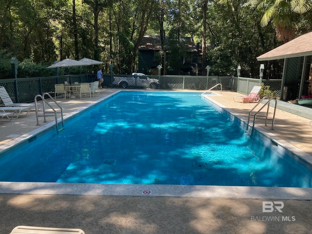 view of swimming pool featuring a patio