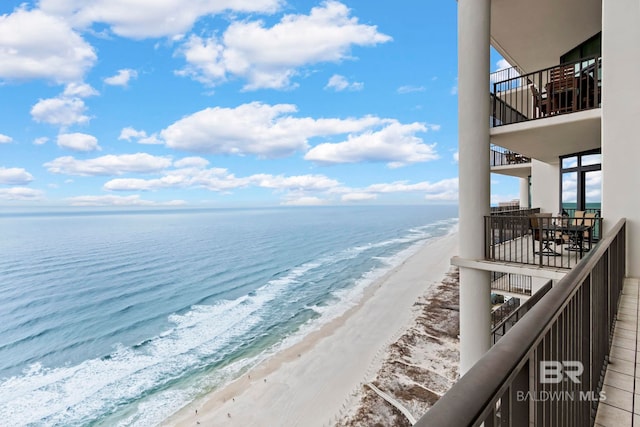 view of water feature featuring a beach view