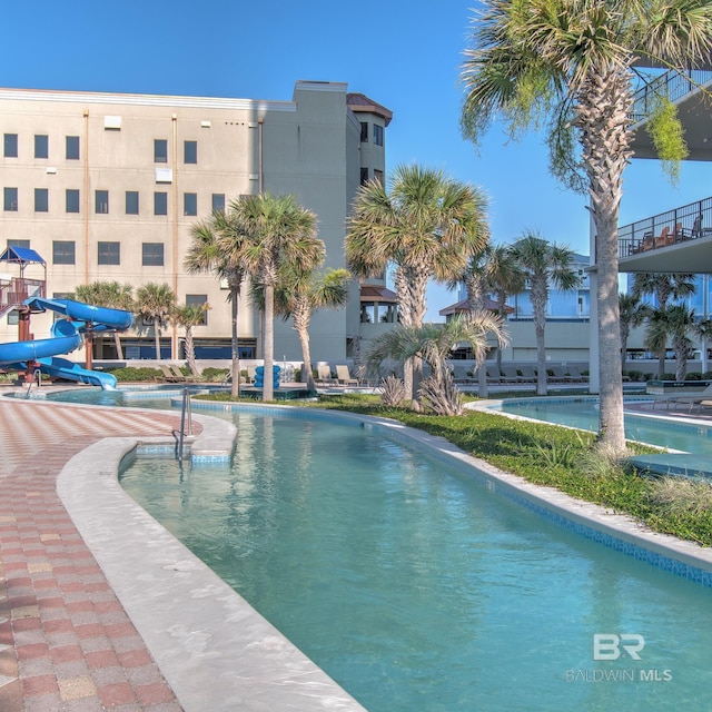 pool with a water slide