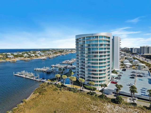 aerial view with a water view