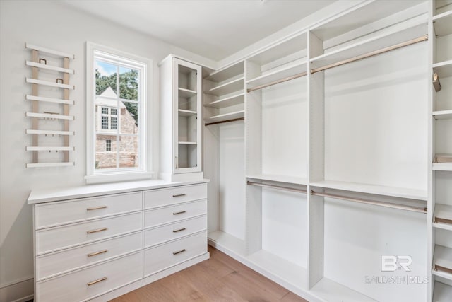 spacious closet with light hardwood / wood-style flooring