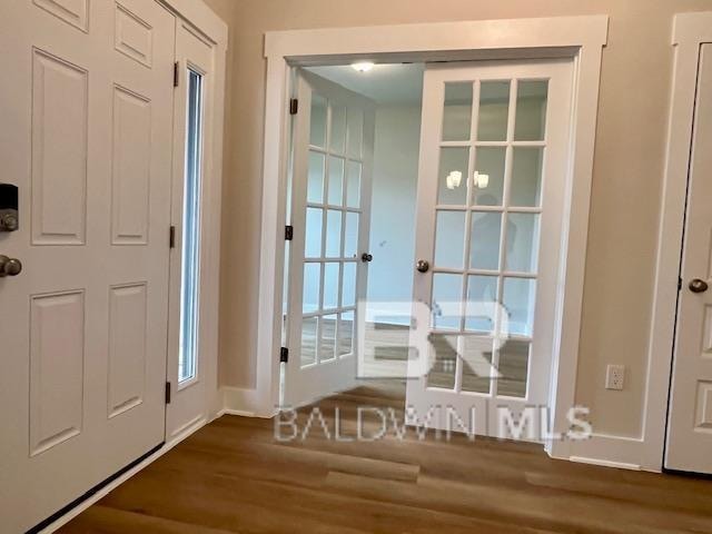 doorway featuring dark hardwood / wood-style floors