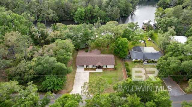 bird's eye view featuring a water view
