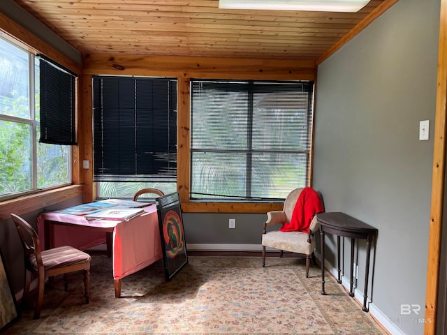 sunroom with wood ceiling