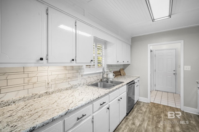 117 Richmond Rd, Daphne, AL 36526 - kitchen featuring a sink, light wood-type flooring, white cabinetry, stainless steel dishwasher, and backsplash