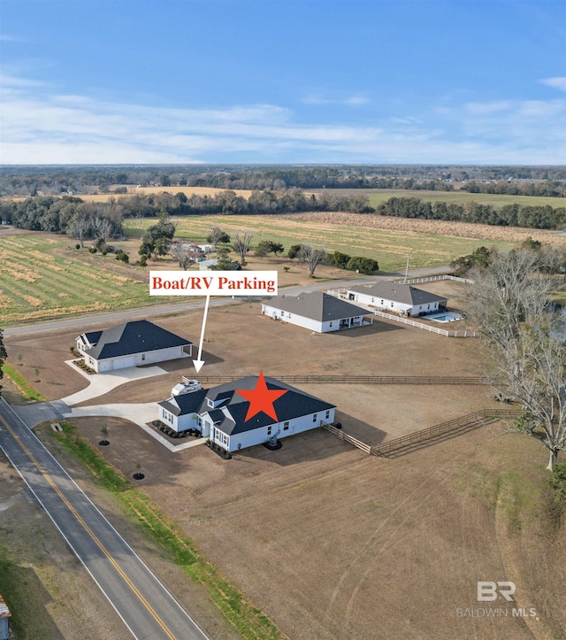 aerial view with a rural view