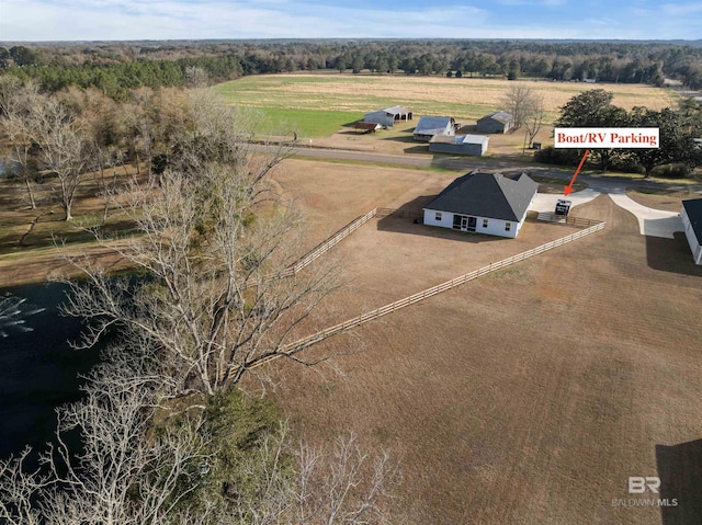 bird's eye view featuring a rural view