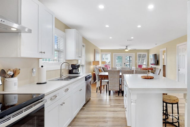 kitchen featuring sink, plenty of natural light, white cabinets, and appliances with stainless steel finishes