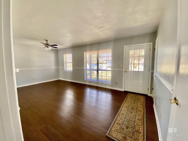 entryway with baseboards, a healthy amount of sunlight, and wood finished floors