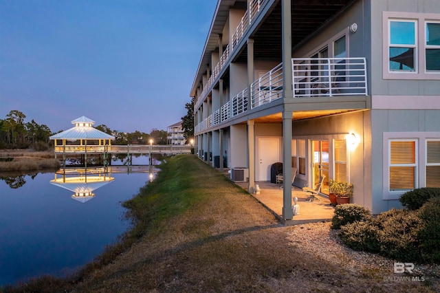 exterior space featuring a dock