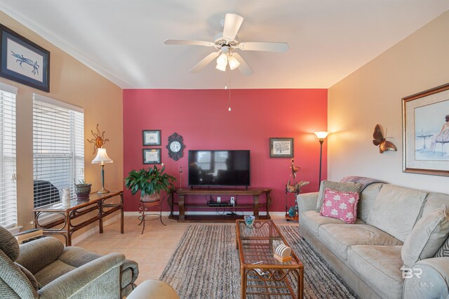 living room with ceiling fan