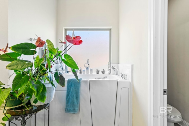 interior space with toilet and a bathing tub