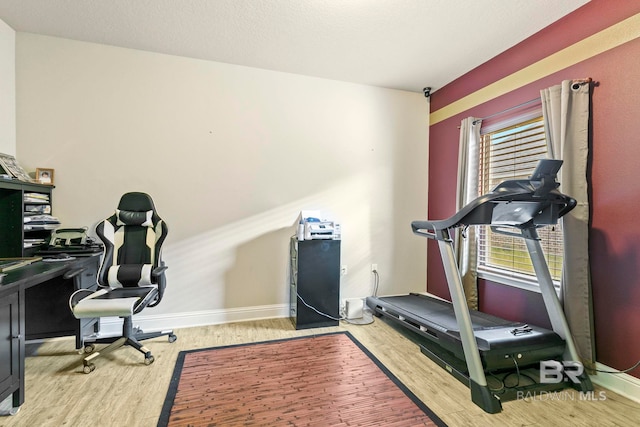 exercise area featuring light hardwood / wood-style flooring