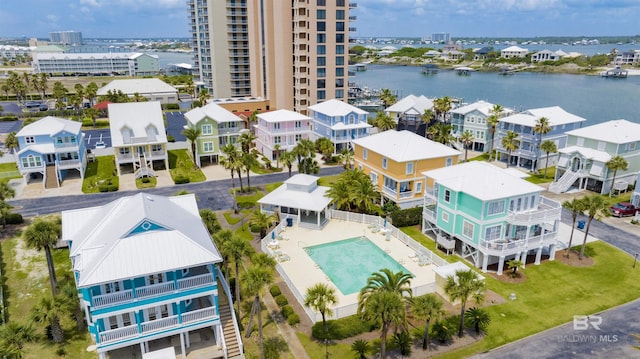 bird's eye view featuring a water view