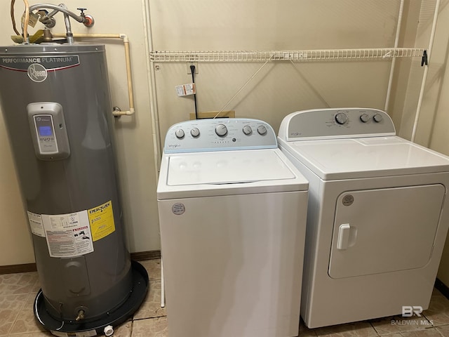 8115 Centeridge Dr, Wilmer, AL 36587 - laundry room featuring water heater, washer and clothes dryer, and baseboards