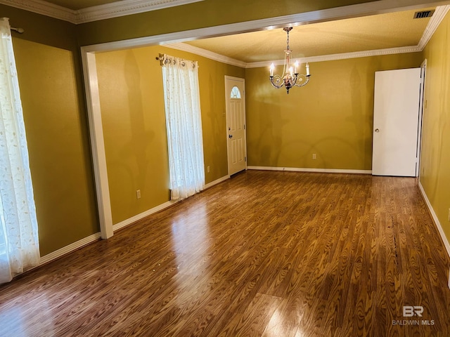 6120 Appaloosa Dr, Mobile, AL 36693 - unfurnished dining area with a chandelier, wood finished floors, ornamental molding, and baseboards
