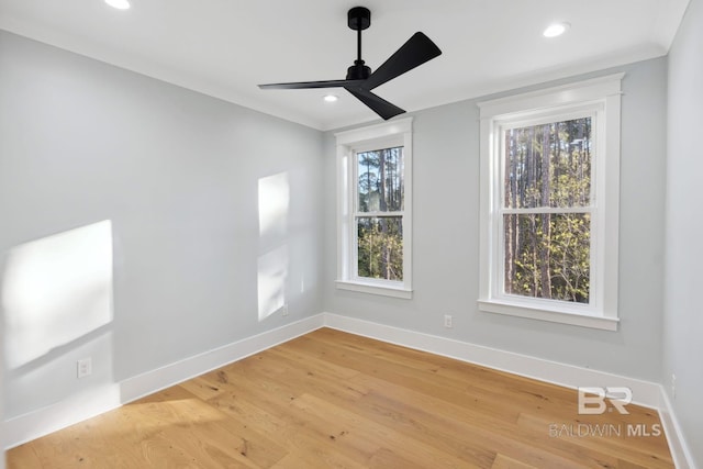1438 Bienville Blvd Unit B, Dauphin Island, AL 36528 - empty room with baseboards, light wood-type flooring, a ceiling fan, and recessed lighting