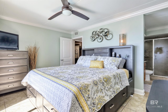 23044 Perdido Beach Blvd Unit 141, Orange Beach, AL 36561 - bedroom with crown molding, light tile patterned floors, and ceiling fan
