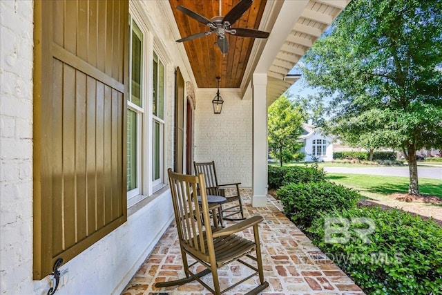 view of patio / terrace featuring ceiling fan and covered porch