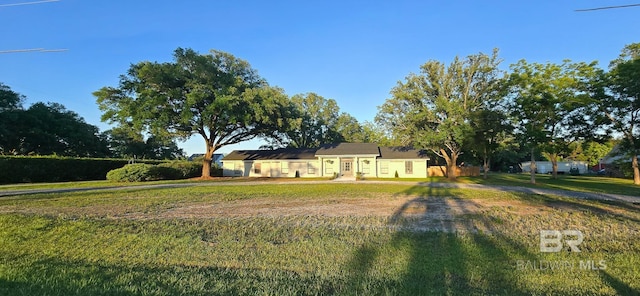 view of front of home featuring driveway and a front lawn