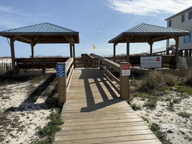 view of dock featuring a gazebo