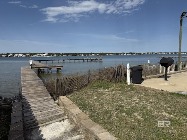 dock area with a water view