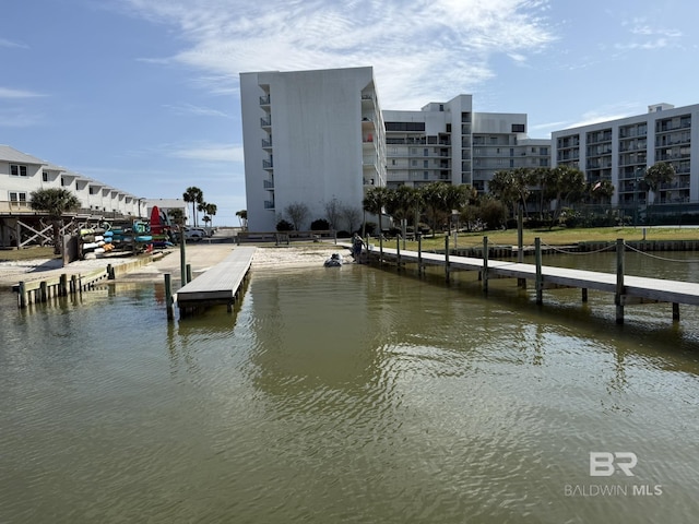 dock area featuring a water view