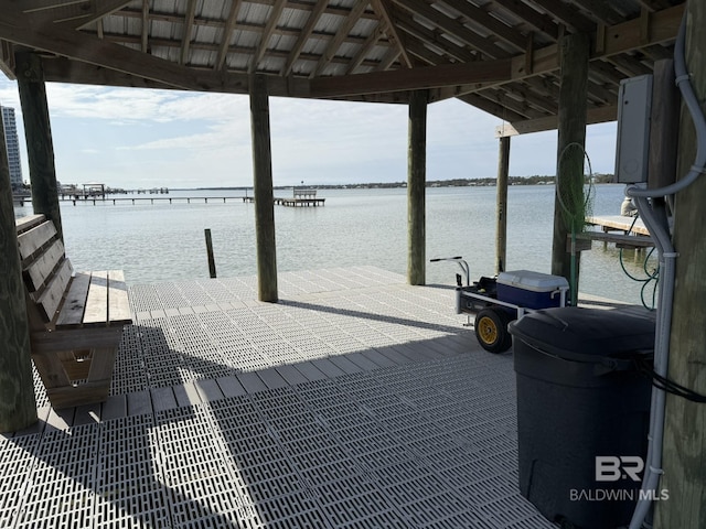 view of dock featuring a water view