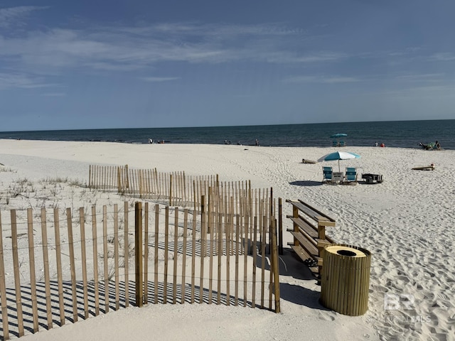 view of water feature featuring a view of the beach