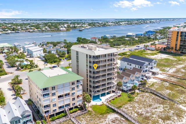 aerial view with a water view