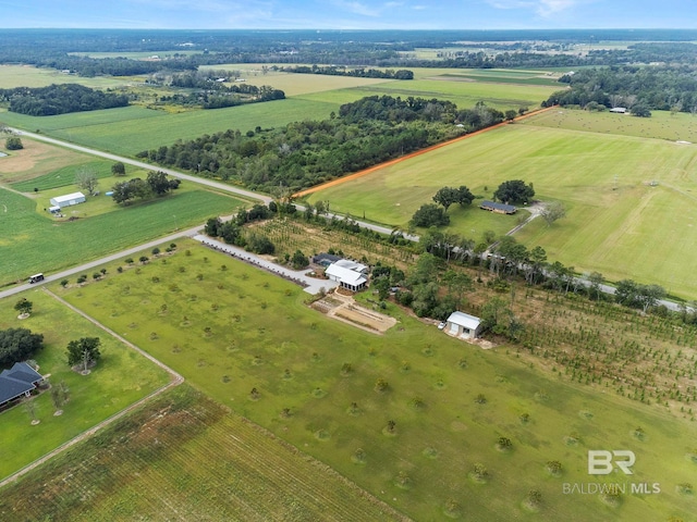 birds eye view of property with a rural view