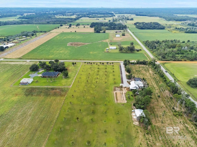 birds eye view of property featuring a rural view