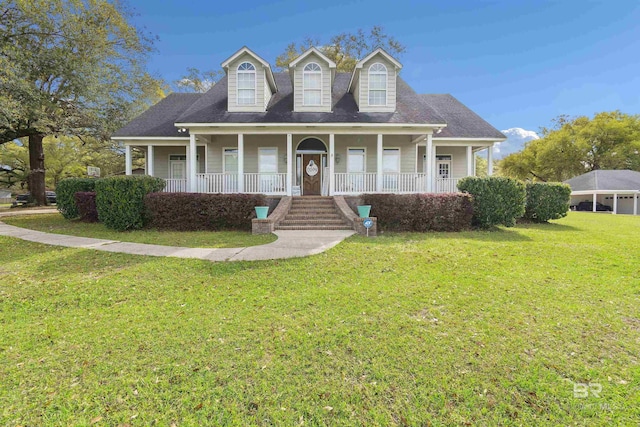 10197 Bellingrath Rd, Theodore, AL 36582 - cape cod-style house with a porch, a front yard, and roof with shingles