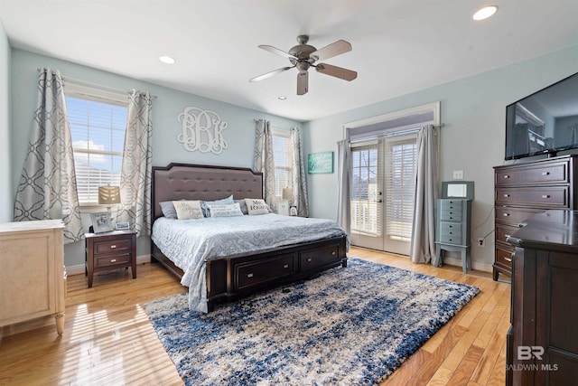 10197 Bellingrath Rd, Theodore, AL 36582 - bedroom featuring access to exterior, multiple windows, light wood-type flooring, recessed lighting, and a ceiling fan
