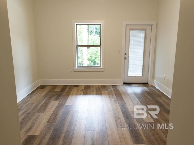 empty room featuring dark hardwood / wood-style flooring