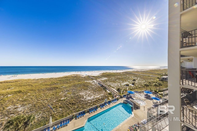 property view of water with a beach view